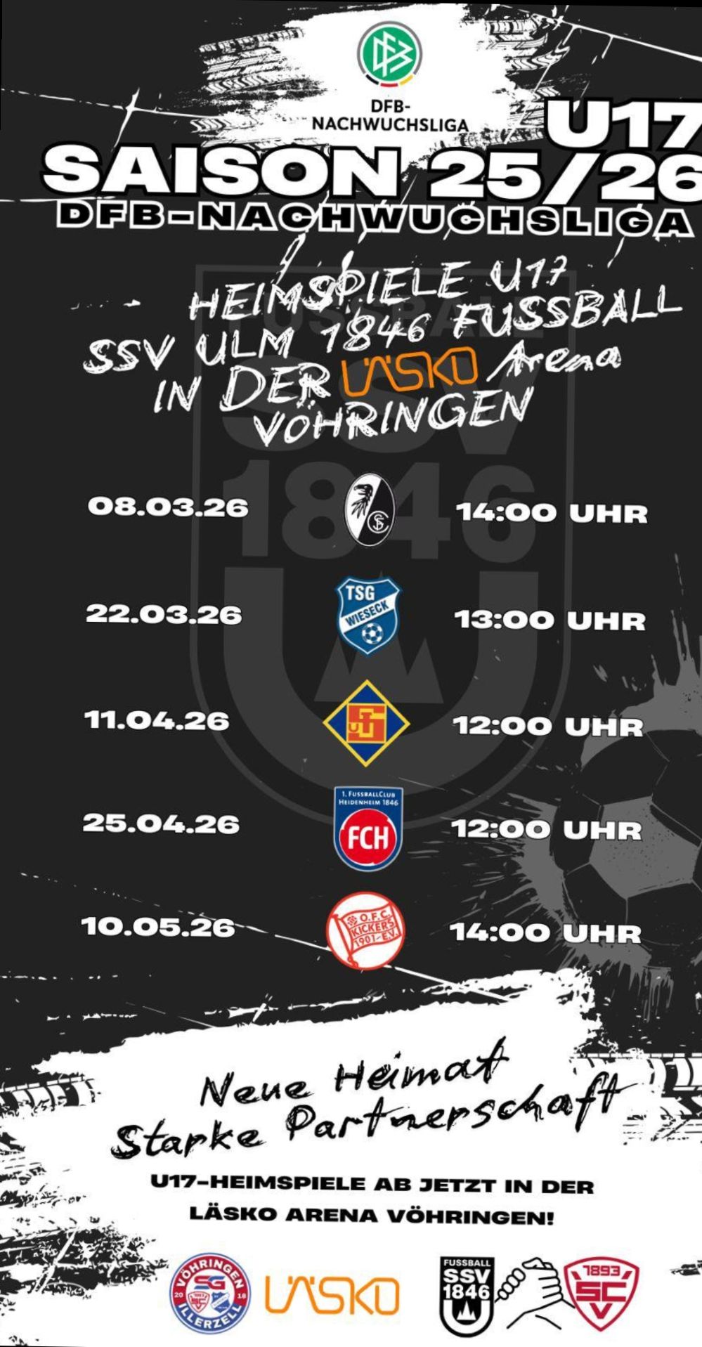 SSV Ulm 1846 Fussball, Saison 2025/26 DFB-Nachwuchsliga U17 Heimspiele in V�hringen, L�SKO-Arena